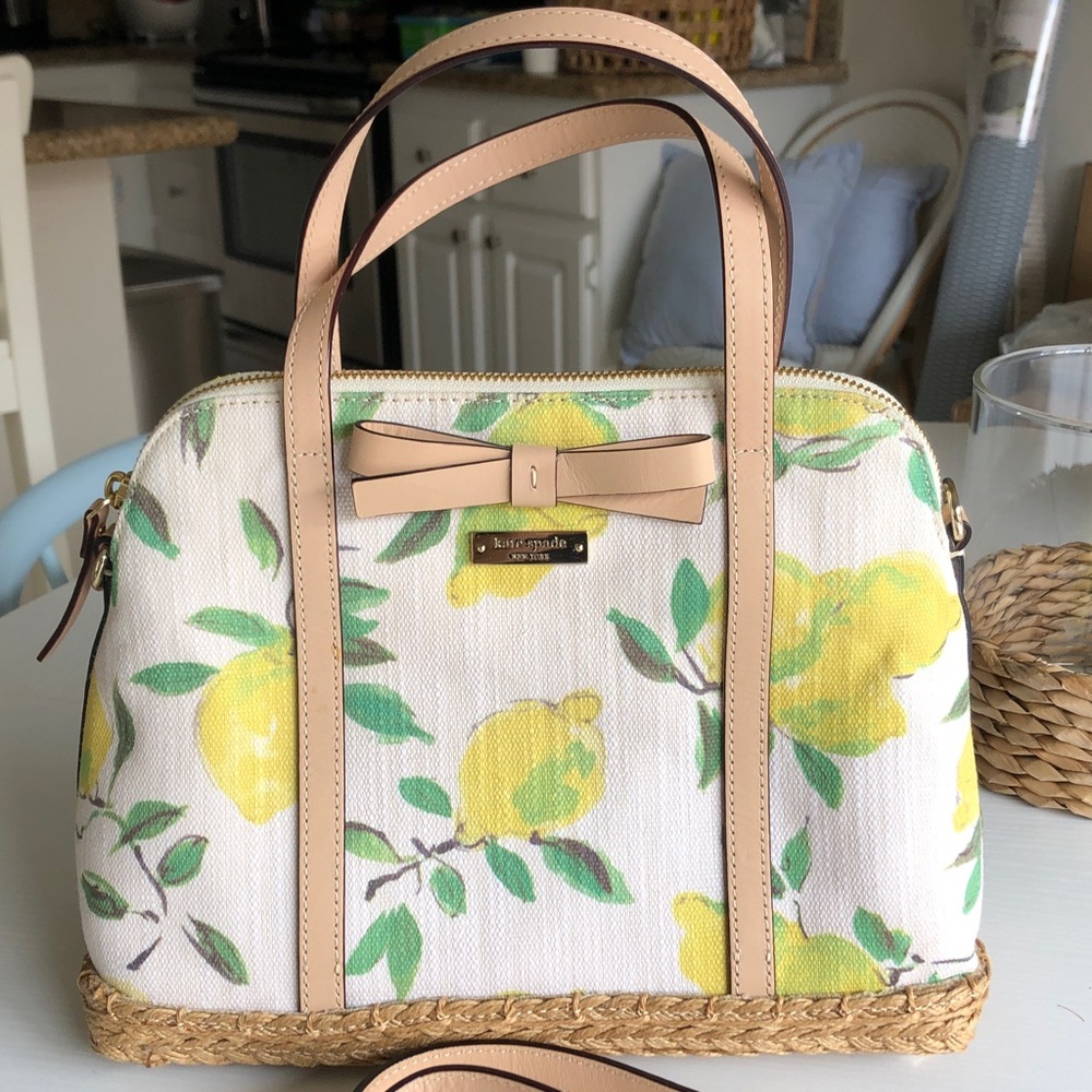 KATE SPADE Capri Espadrille Lemon Bow Rattan Straw Maise Satchel Crossbody bag